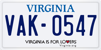VA license plate VAK0547