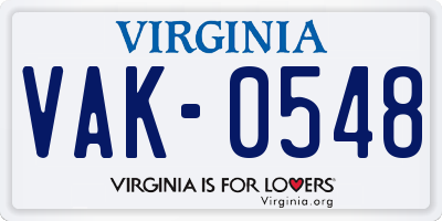 VA license plate VAK0548