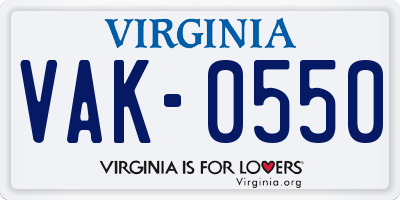 VA license plate VAK0550