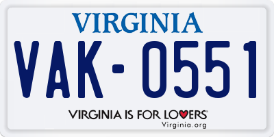 VA license plate VAK0551