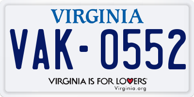 VA license plate VAK0552