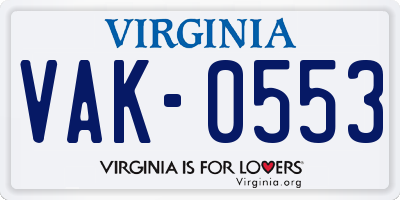 VA license plate VAK0553