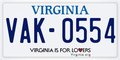 VA license plate VAK0554