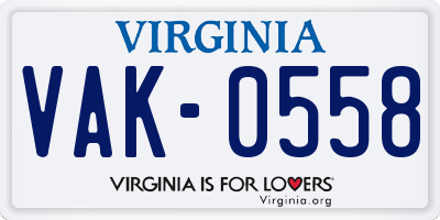 VA license plate VAK0558