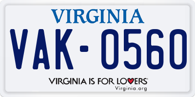 VA license plate VAK0560