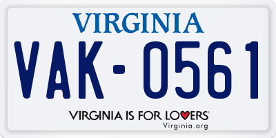 VA license plate VAK0561