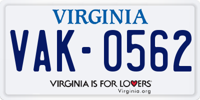 VA license plate VAK0562