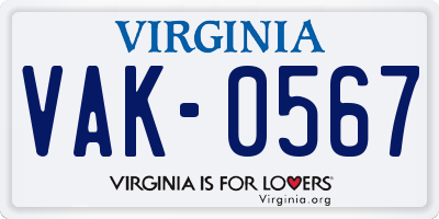 VA license plate VAK0567