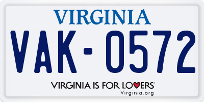 VA license plate VAK0572