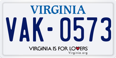 VA license plate VAK0573