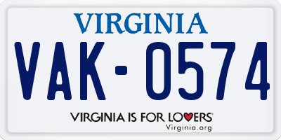 VA license plate VAK0574
