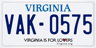 VA license plate VAK0575
