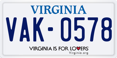 VA license plate VAK0578