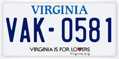 VA license plate VAK0581