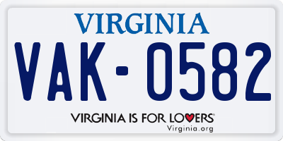 VA license plate VAK0582