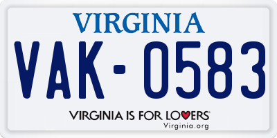 VA license plate VAK0583