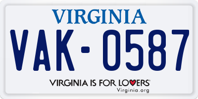 VA license plate VAK0587