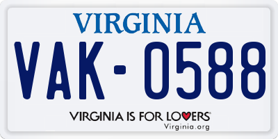 VA license plate VAK0588