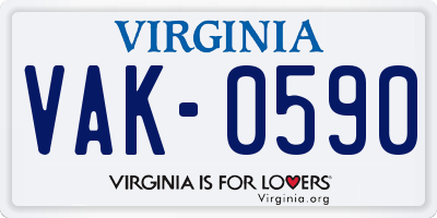 VA license plate VAK0590
