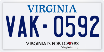 VA license plate VAK0592