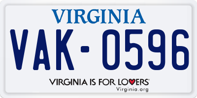 VA license plate VAK0596