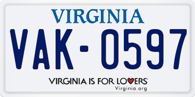 VA license plate VAK0597
