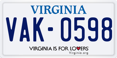 VA license plate VAK0598