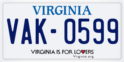 VA license plate VAK0599