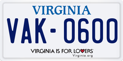 VA license plate VAK0600