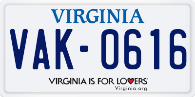 VA license plate VAK0616