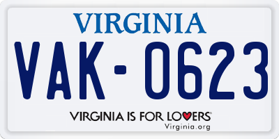 VA license plate VAK0623
