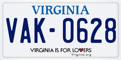 VA license plate VAK0628