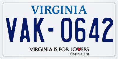 VA license plate VAK0642