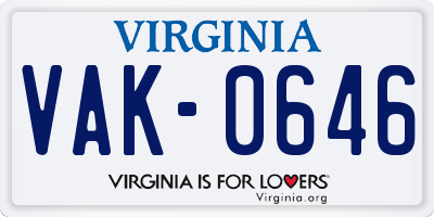 VA license plate VAK0646