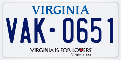 VA license plate VAK0651