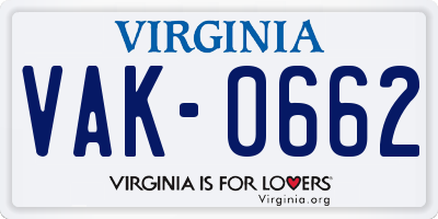 VA license plate VAK0662