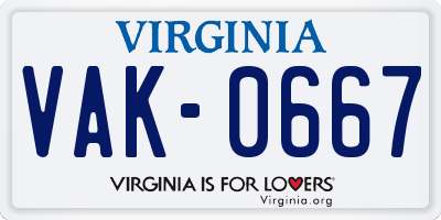 VA license plate VAK0667