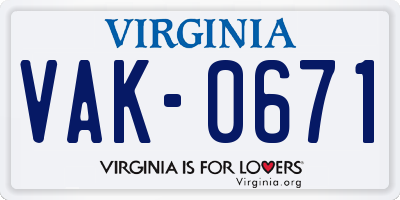 VA license plate VAK0671
