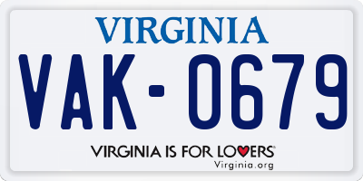 VA license plate VAK0679
