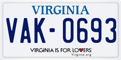 VA license plate VAK0693