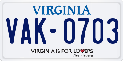 VA license plate VAK0703
