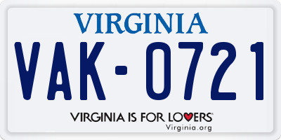 VA license plate VAK0721