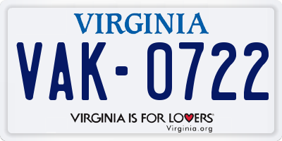 VA license plate VAK0722
