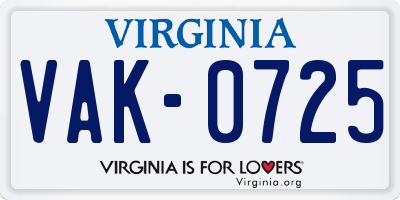 VA license plate VAK0725