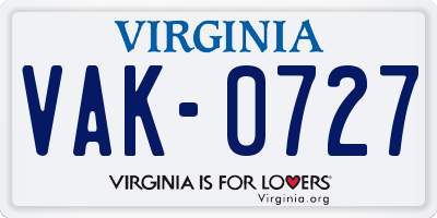 VA license plate VAK0727