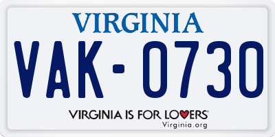 VA license plate VAK0730