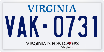 VA license plate VAK0731