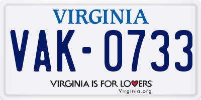VA license plate VAK0733