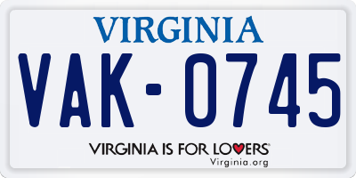 VA license plate VAK0745
