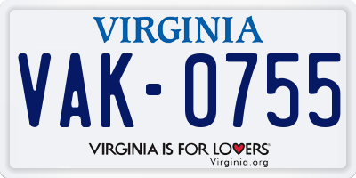 VA license plate VAK0755